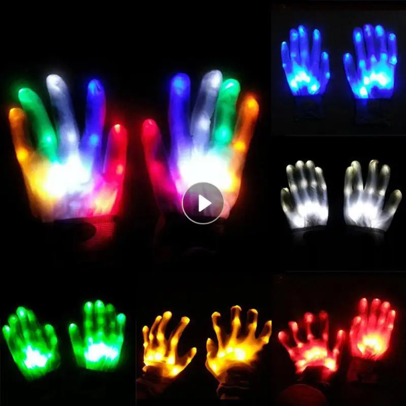 Guantes LED brillantes para Halloween, Guantes luminosos de dedo de mano, decoración navideña, 1 par