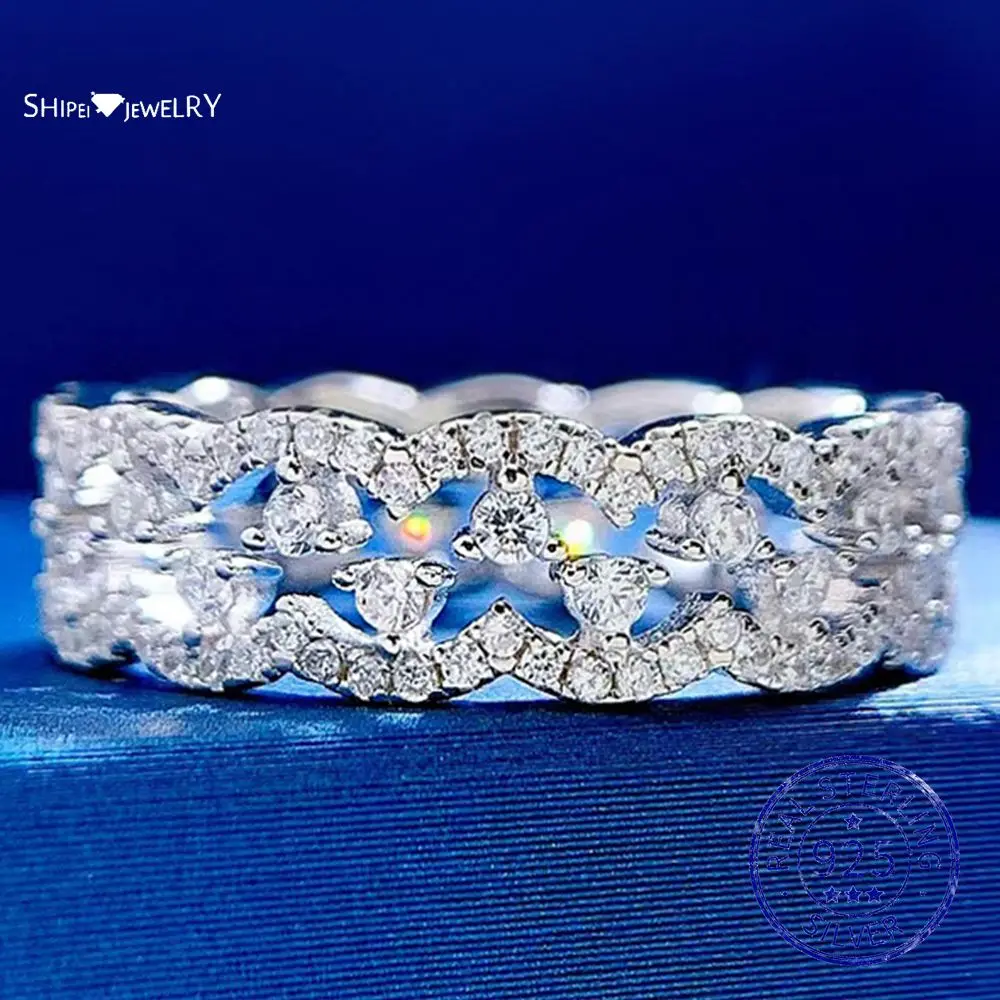

Shipei 925 Sterling Silver Created Moissanite Diamonds Gemstone Wedding Engagement Band Ring Set Fine Jewelry Ring Wholesale