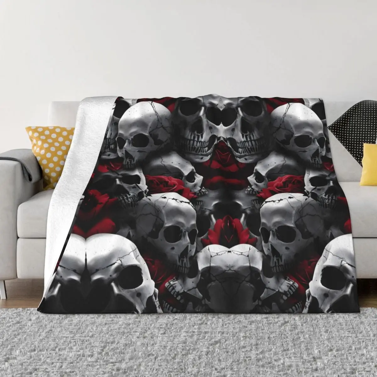 

Уличное художественное одеяло, фланелевые весенне-осенние розовые черепа, теплые Пледы для зимнего постельного белья