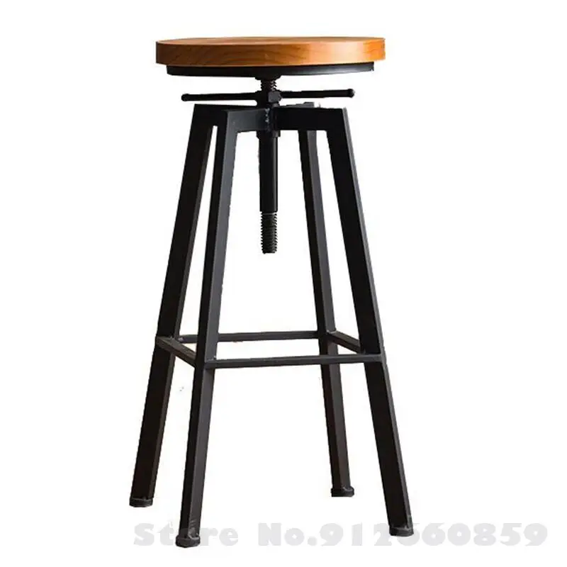 Iron Bar Stool Industrial Wind Rotating Household Lifting Solid Wood High Chair |