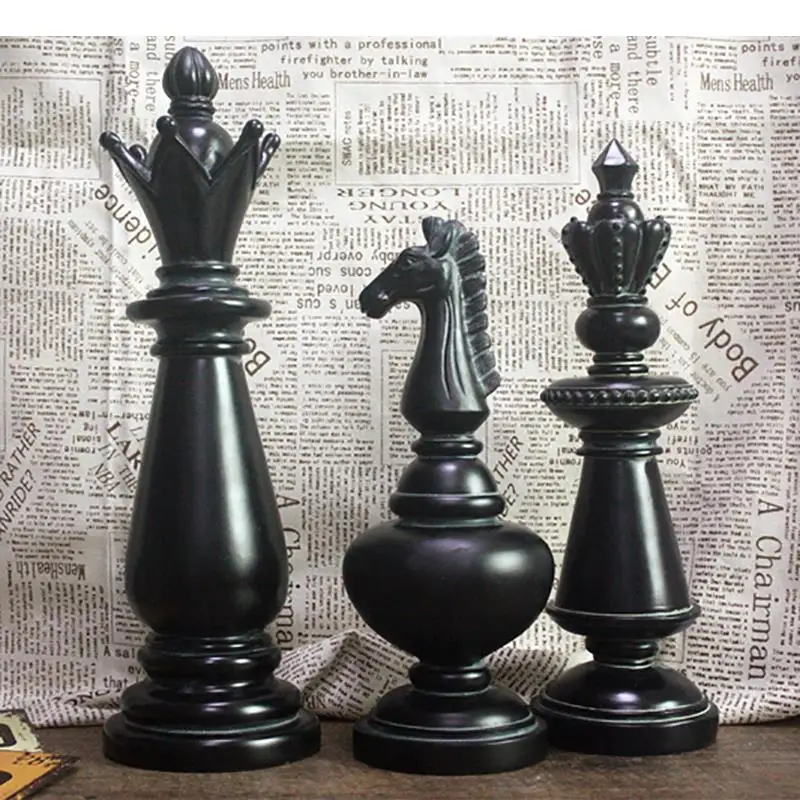 Фото Набор из 3 фигурок шахматных королей, декоративные элементы в скандинавском стиле, современное украшение для дома и кабинета, настольный декор из смолы №1