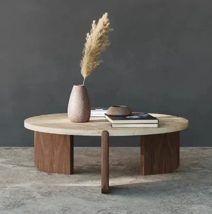 Современный журнальный столик из цельного дерева натуральный пещерный камень