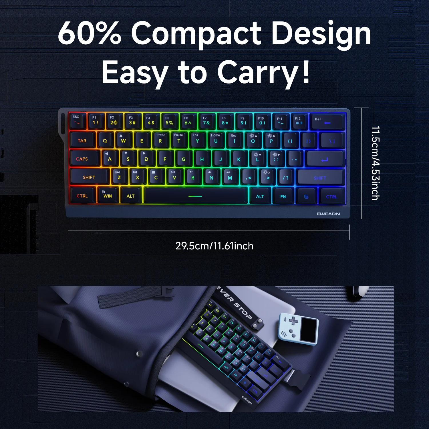 EWEADN F61 Проводная бесшумная офисная клавиатура с раскладкой 61 клавишей RGB-подсветка Эргономичный дизайн Компактный и легкий порт Type-C (art.: 3920d290ce5d3) - 3920d290ce5d3