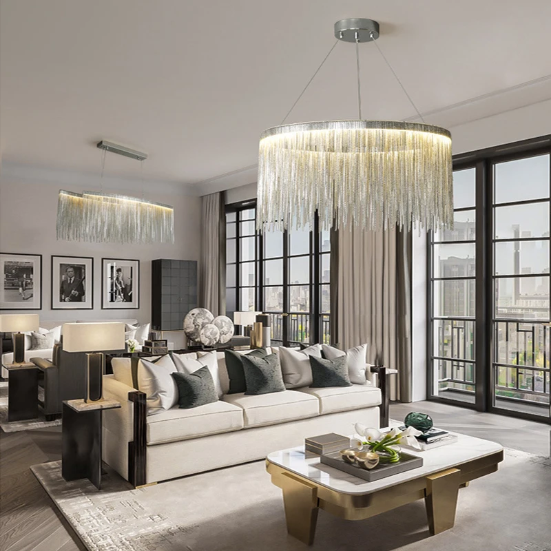 

Tassel Lustre Modern Suspension Three Color LED Hanging Lamp Light Fixture Chandelier Luxury Home Decor Living Room Bedroom