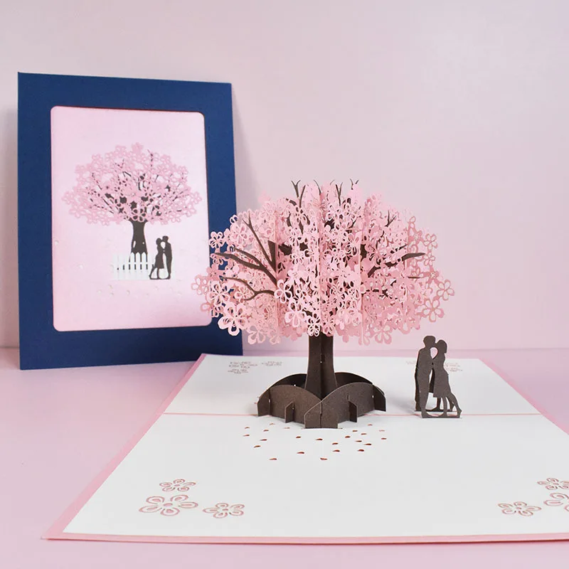 

Innovative Tanabata Valentine's Day Holiday Greeting Card Love Blessing Handmade 3D Three-Dimensional Cherry Blossom Card Lovers