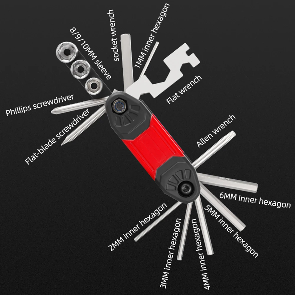 

Multipurpose Screwdriver Carbon Steel Inner Hexagon Screwdriver Folding 16 in 1 Bicycle Multi Tool Bicycle Repair Tools