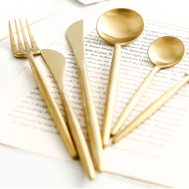 Matte Gold 18/10 Stainless Steel Luxury Cutlery Dinnerware Tableware Knife Spoon Fork Chopsticks Flatware Set Dishwasher Safe | Дом и сад