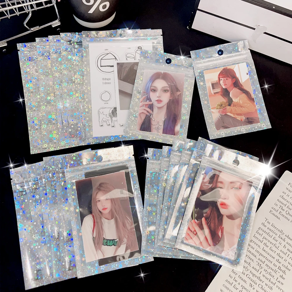10-50 шт. блестящая Звезда Kpop держатель для фотокарт сумка на молнии блестящий
