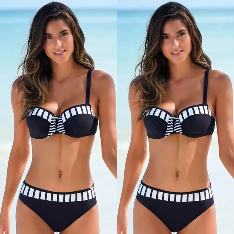 

Womens Black white Bikini Set Swimwear Women Print Swimsuit Push Up Polka Dots Plus Size Bathing Suit Beachwear Biquini XL