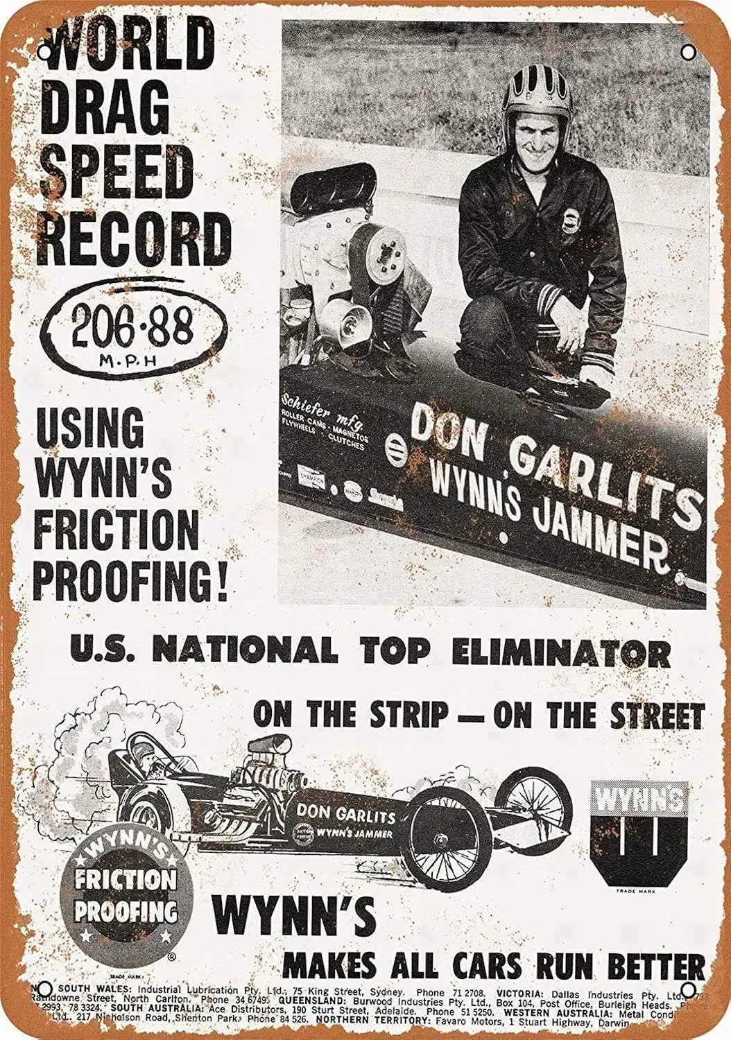 Металлическая вывеска 8 x 12 — Дон Гарлис World Drag Speed Record Настенный декор в стиле