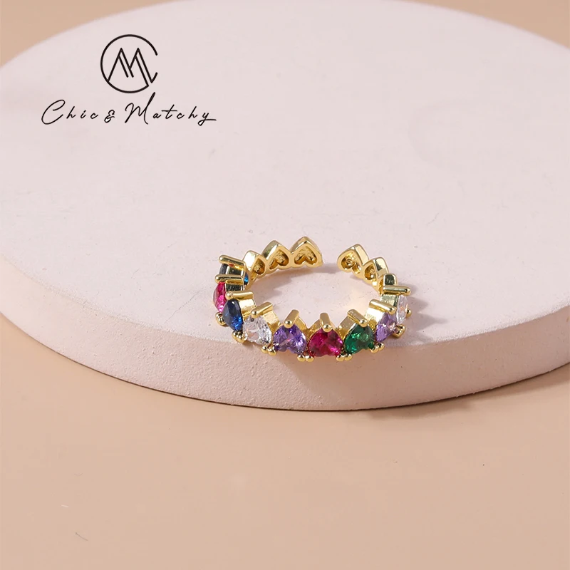 

Chic Matchy Cubic Zircon Stone Brass Ring Women Adjustable Ring Multi Color CZ Luxury Design Anillos Mujer Gift Jewelry