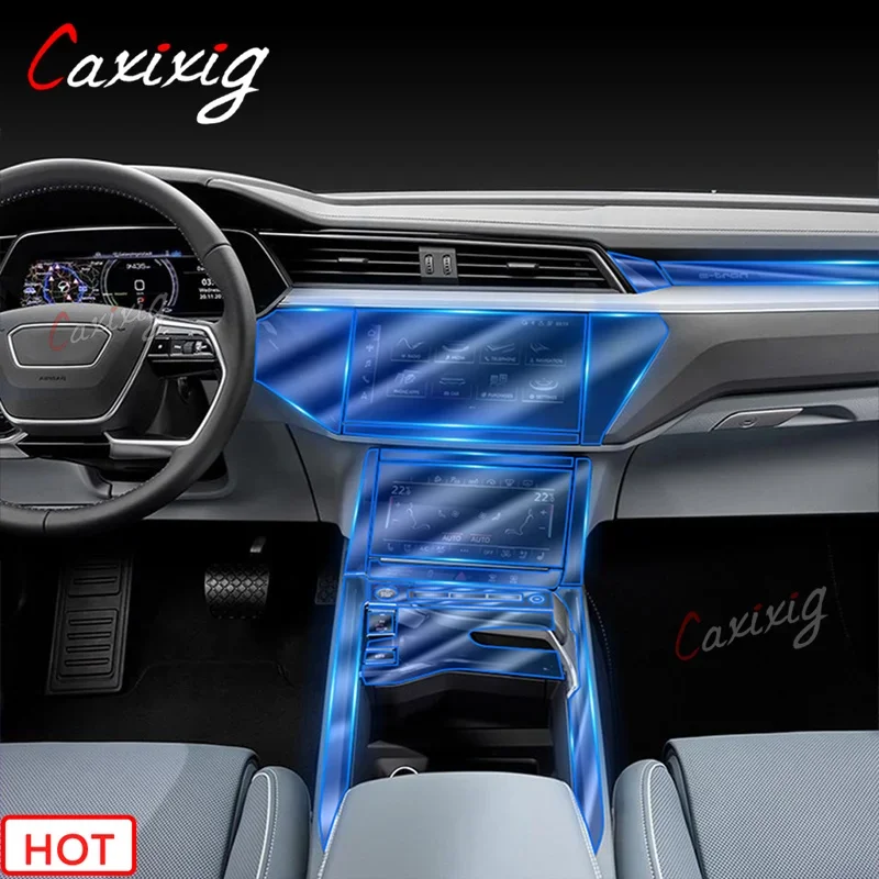 Фото Для Audi Etron 55 Quattro 2020 2021, салон автомобиля, центральное управление, ручка переключения передач, приборная панель, прозрачная навигационная защитная пленка из ТПУ №1