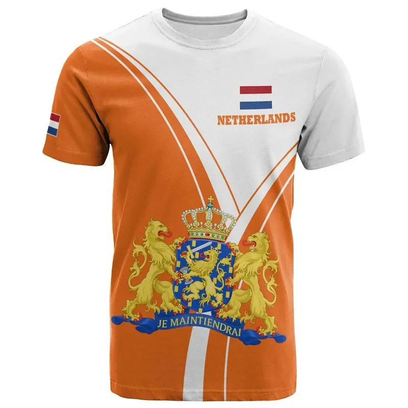 Netherlands National Emblem Men's T Shirt Hot Sale 3D Printed Summer Holland Short Sleeve Fashion Football Sports Dutch T-Shirts