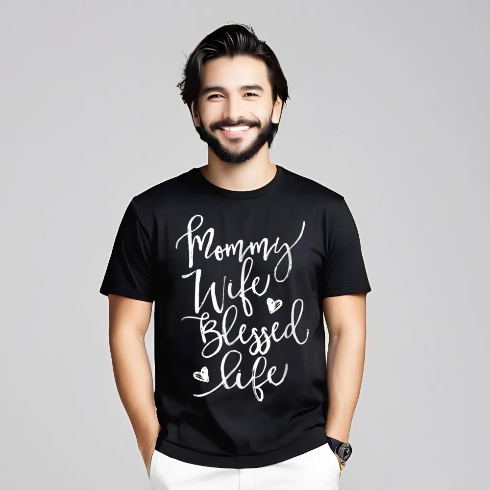 FunnySummer Short Sleeve Tees Summer Discount O Neck Cotton Tops T Shirt Woman Shirts Mama Wife Blessed Life Funny