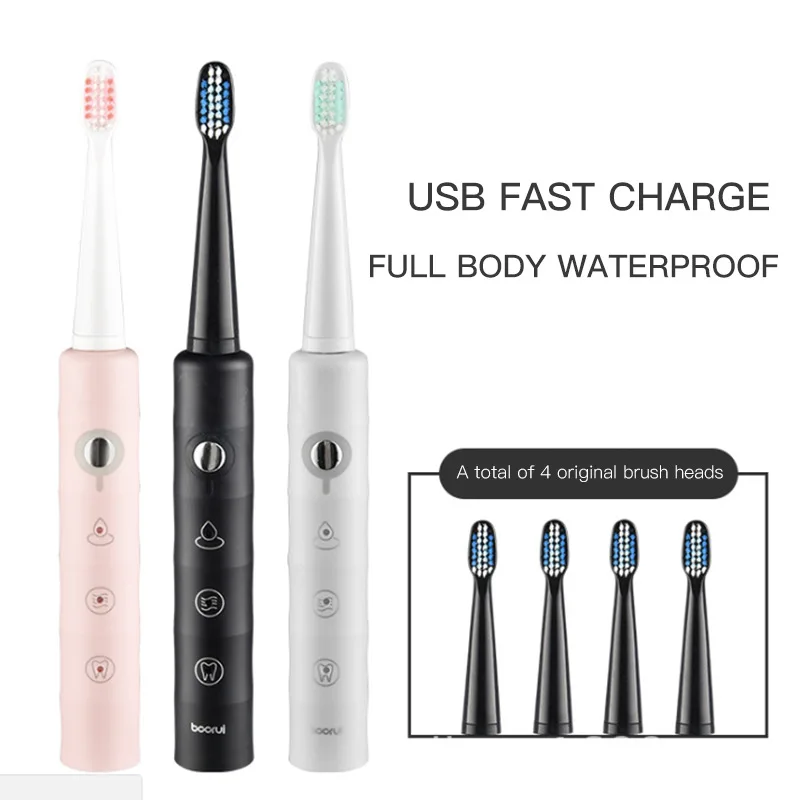 

Sonic Electric Toothbrushes for Adults Kids USB Smart Timer Rechargeable Whitening Toothbrush IPX7 Waterproof 3 Brush Head 2022