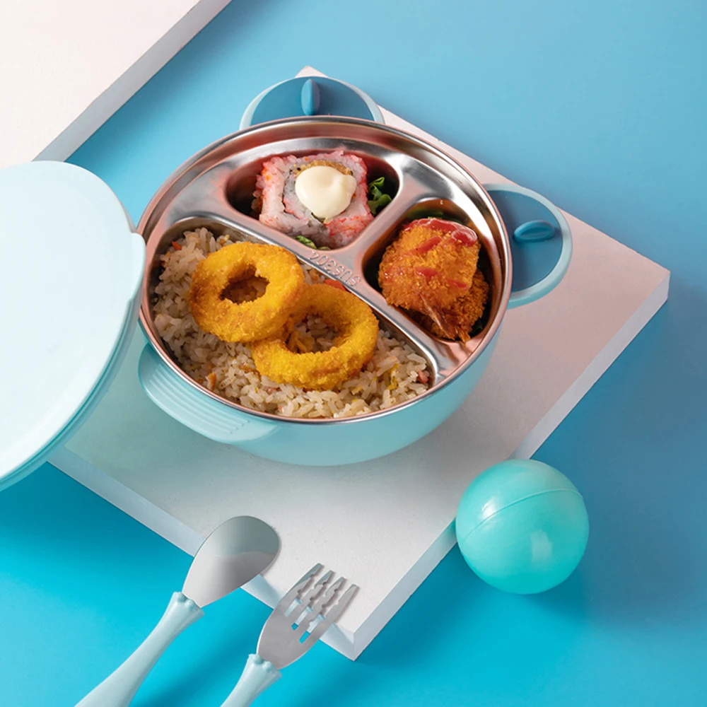 

Children Cutlery Insulation Feeding Dinner Plate Lunch Box Baby Tableware Portable Suction Stainless Steel Bowl Kids Bento Box