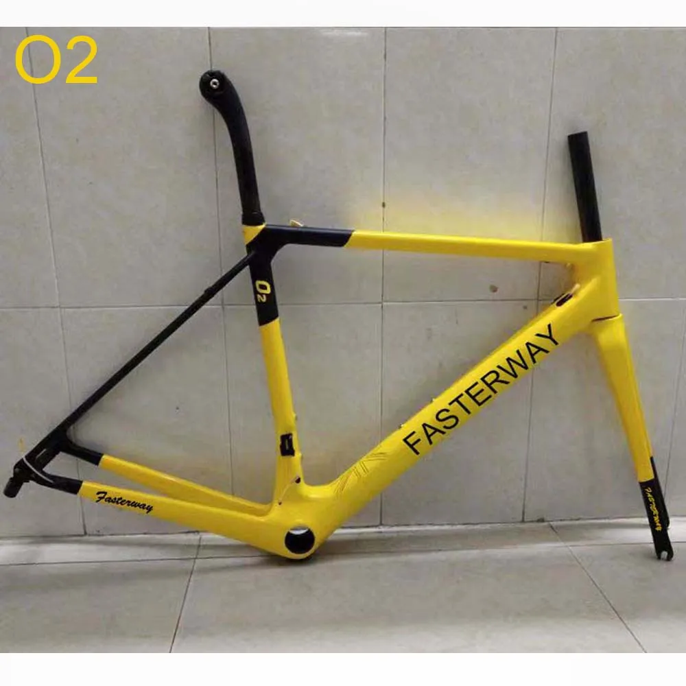 

O2 Bicycle Frames Road Bike T1100 Carbon Frameset Speed Bikes Frame With Fork Seatpost Clamp Headset Yellow Red Bule Green Black