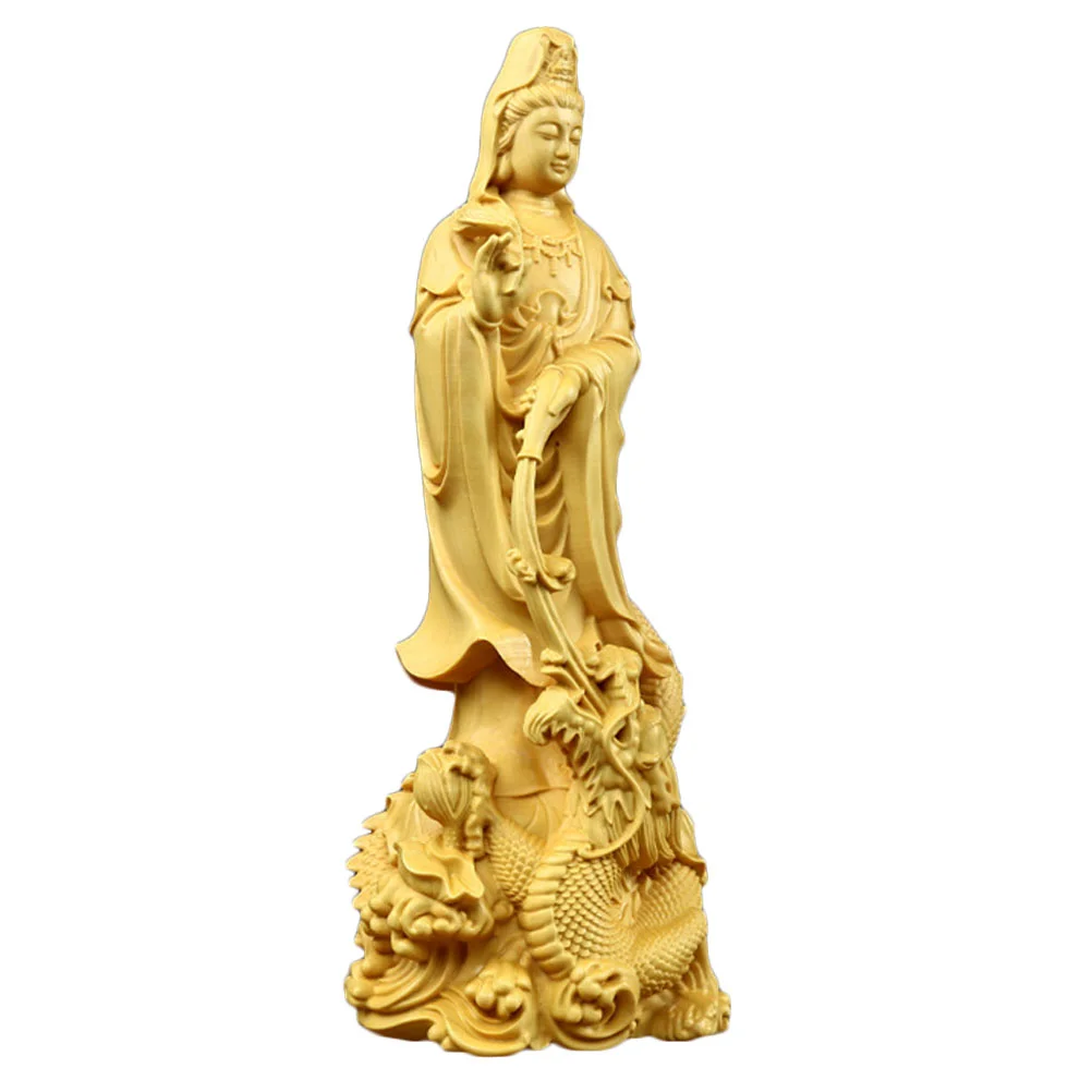 

1pc Wood Guanyin Statue Wood Guanyin Figurine Chinese Goddess Statue Decorative Figurine Statues Home Kwan- Statue