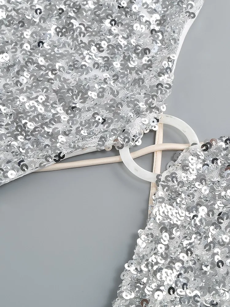 Женское облегающее платье-миди без рукавов с блестками и градиентом