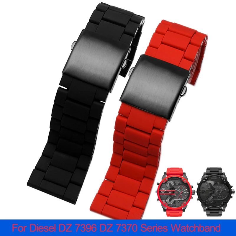 

Watch Strap For Diesel DZ7370 DZ7395 DZ 7430 DZ7396 Men's Large Dial High-Quality Silica Gel Fine Steel Watch Band 28mm