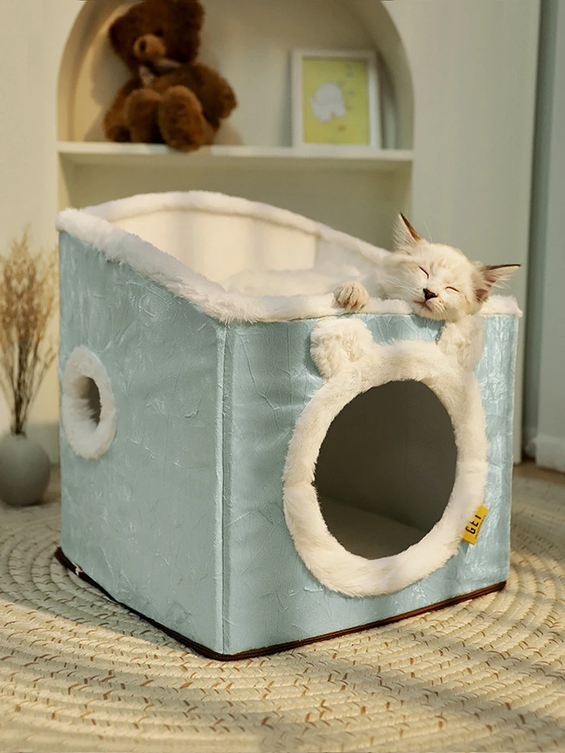 New Cat Nest Matching Color Polyester Cotton Wool Fashion Soft Comfortable Double-Deck Small Dog House Household Pet Supplies