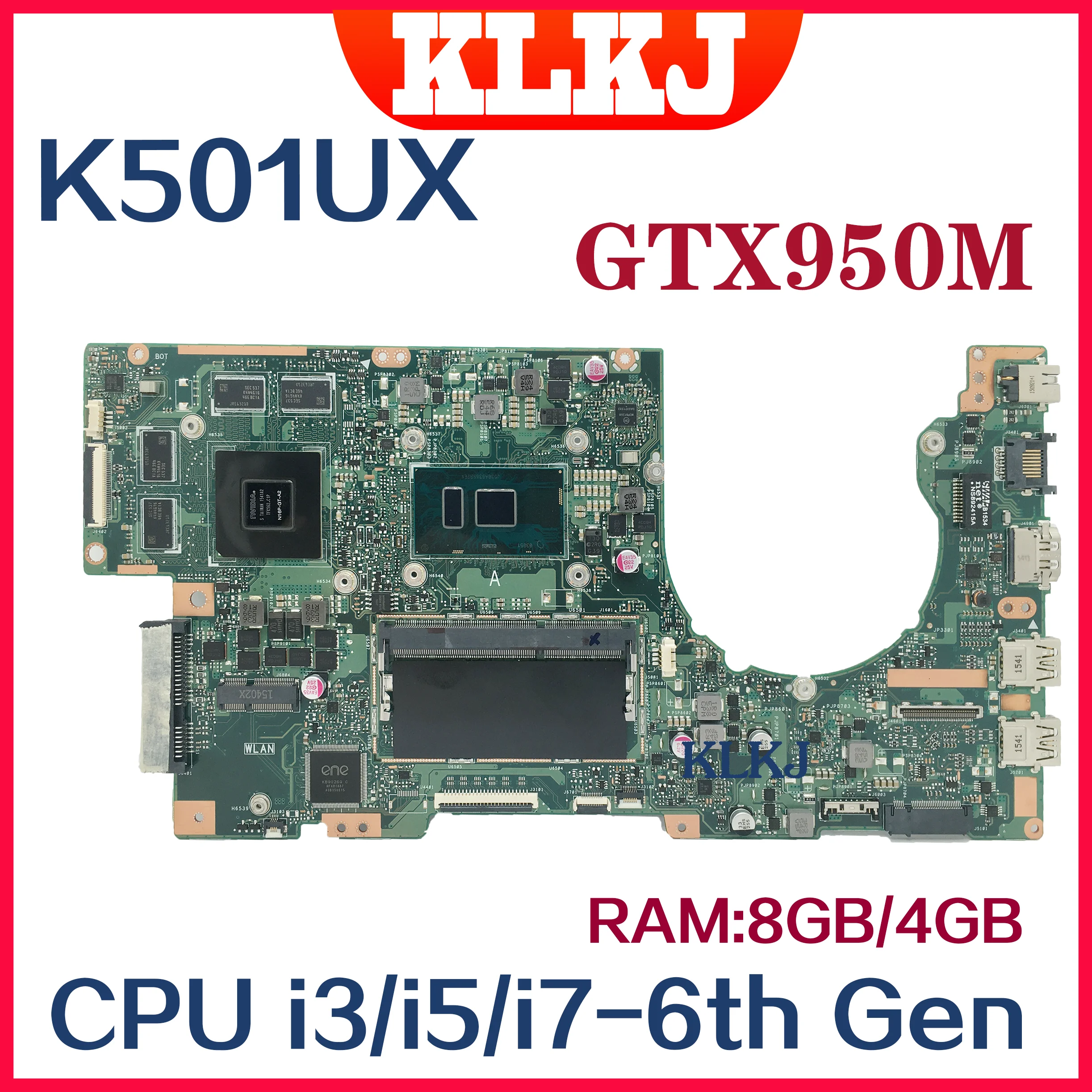 Материнская плата Dinzi K501UX для Asus A501UX K501U K501UB A501U Материнская плата ноутбука I3-6100U I5-6200U I7-6500U GTX950M/940M 4 ГБ/8 ГБ-RAM