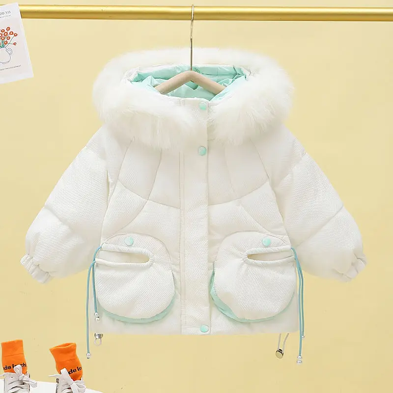 

Новинка; Зимний костюм для девочек; Хлопковое пальто; Зимнее платье; Утепленное короткое хлопковое пальто; Шерстяное детское хлопковое пальто с воротником в Корейском стиле