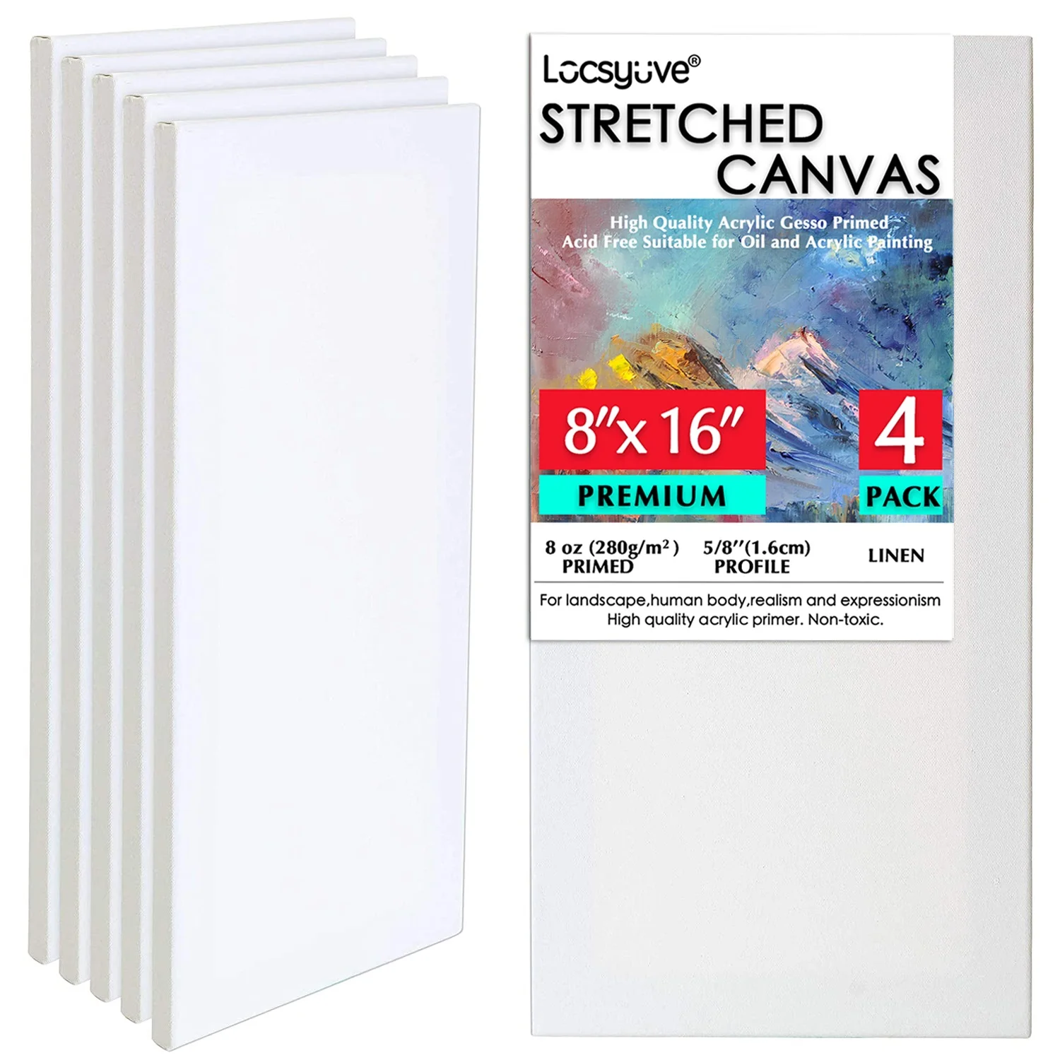 

Locsyuve Art Supply 9 X 12 Inch Stretched Canvas 8-Ounce Primed, 4-Pack - Professional White Blank 5/8" Profile Acid Free