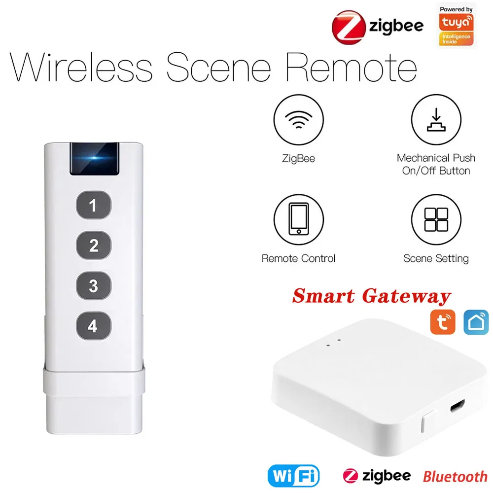 

Switch TUYA ZigBee Smart House Wireless Scene Switch 4 Gang Remote Portable Tuya Zigbee Hub Required No limit to Control Devices
