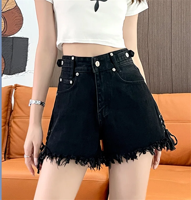 

2023 y2k Streetwear Denim Shorts Women's Clothing Spring Summer Thin High Waist Large Size Slim A-line Hot Shorts Pants AC280