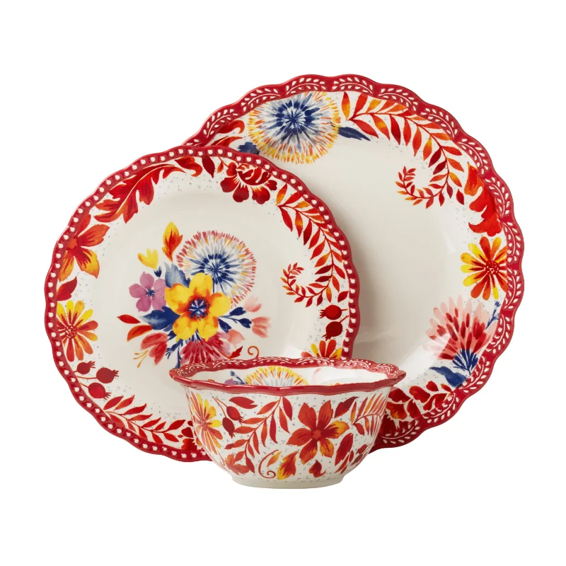 12-Piece Kitchen Dinner Plates Bowls Stoneware Dinnerware Set Swirling Pattern Dishwasher Microwave Safe Dish Ceramics Tableware