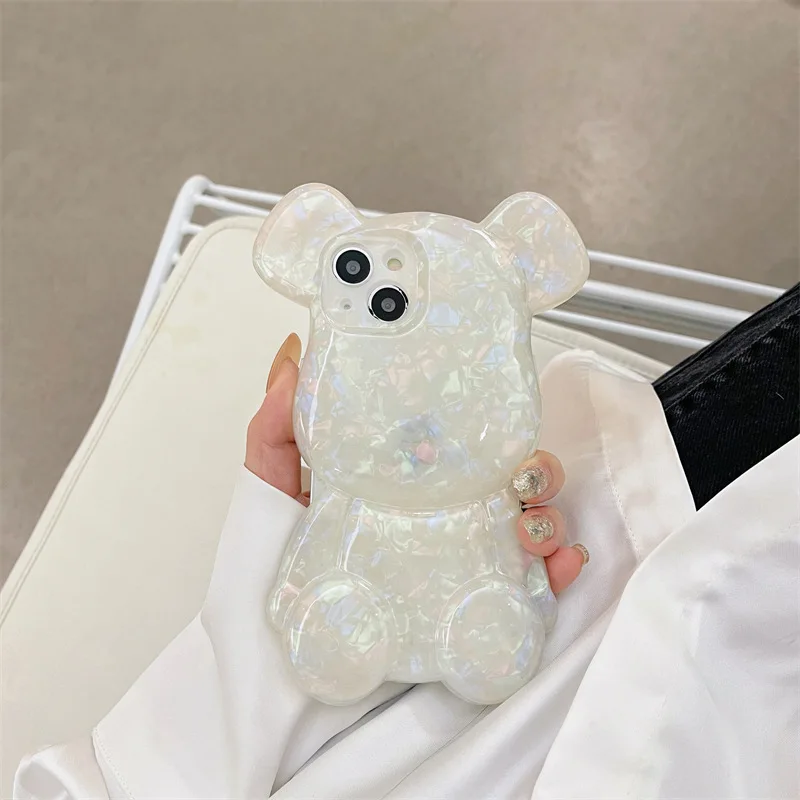

Fashion Shell Texture Bear Case Cover for IPhone 11 12 13 Pro X XR XS Shockproof Phone Case IPhone 13 Case