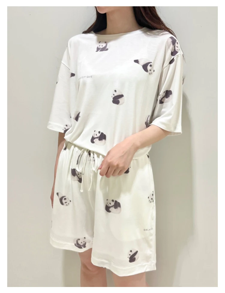 Ladies Room Wear Homewear Gelato Pique Women Pajamas Set Nightgown Panda Nightwears Sleepwear Summer Polyester Viscose Spandex