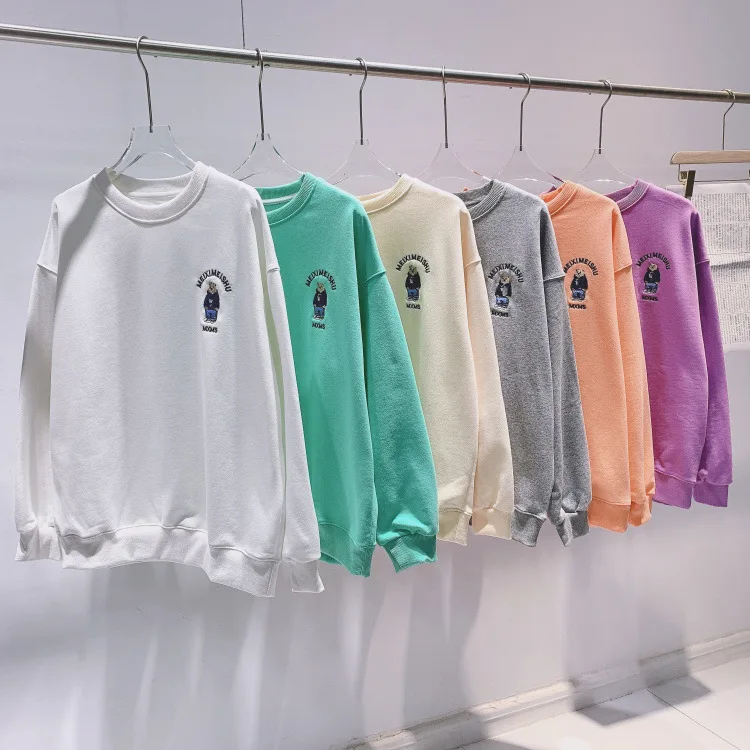 

solid color long-sleeve hoodies Women oversized embroidery sweatshirt Fashion loose casual Streetwear clothing fall 2021 tops