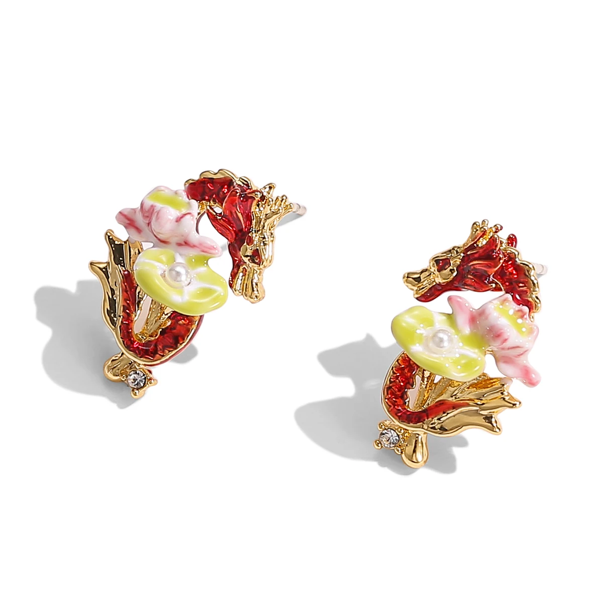 Оригинальные и инновационные модные эмалевые жемчужины зеленые листья розовый