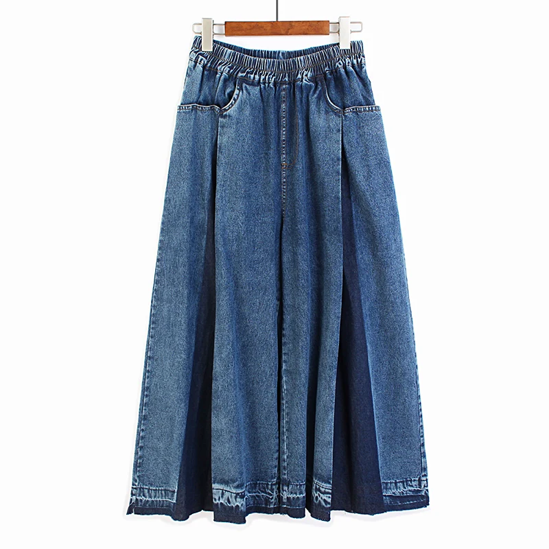 

220234 High Waist Navy Blue Denim Pleated Long Wide Leg Jeans New Loose Women Trousers Fashion Tide Spring Autumn 2022