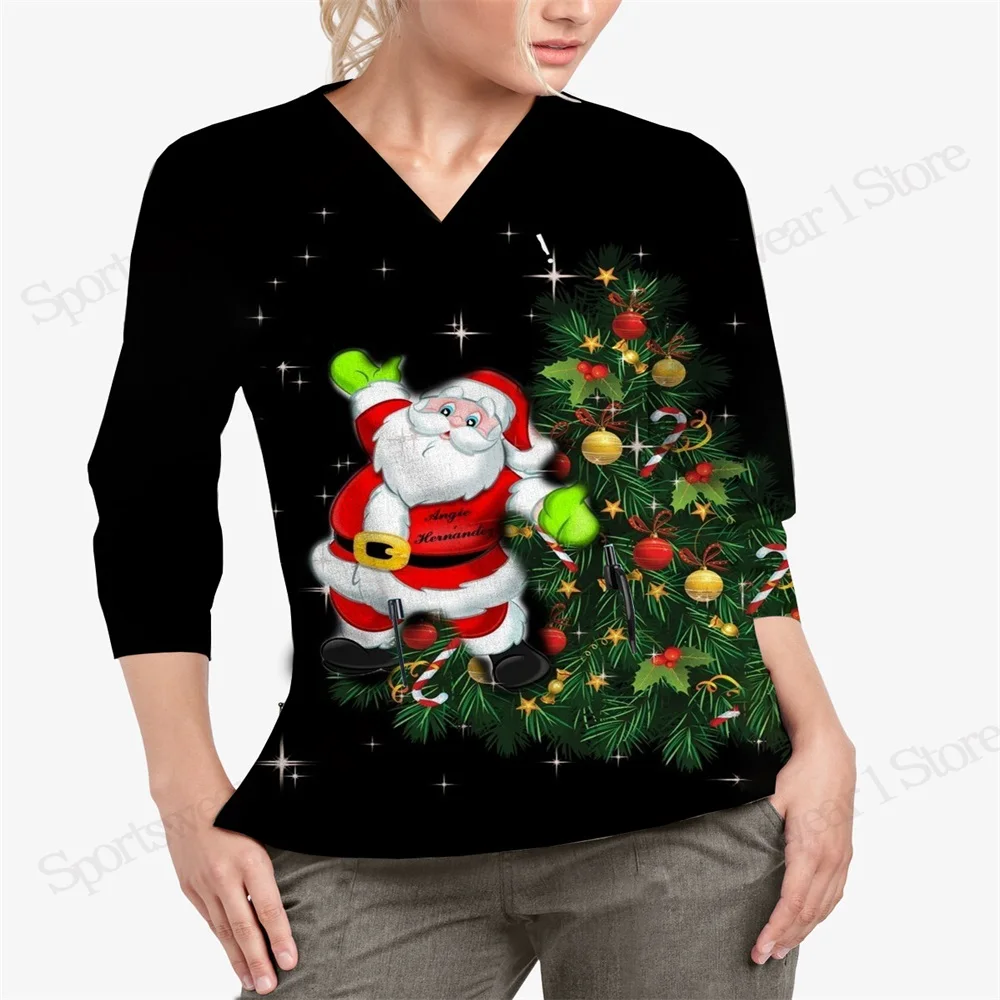 

Fashion Top Women Clothes Pocket Woman Clothing V-neck Top With Sleeves Nurse Y 2k Vintage Christmas Korean Y2k Tops One Pieces