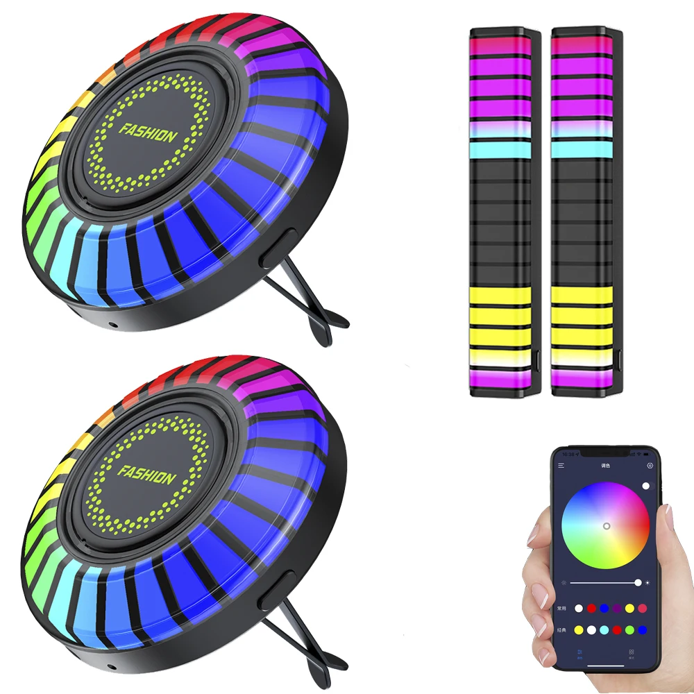 

Car Music RGB LED Rhythm Lamp Air Freshener Strip Sound Control Voice Atmosphere Light 256 Colors Option Phone App Control
