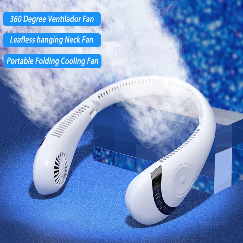 

2022 Lowest Portable 5000mAh Hanging Neck Fan Foldable Summer Air Cooling USB Rechargeable Bladeless Mute Neckband Fans Outdoor