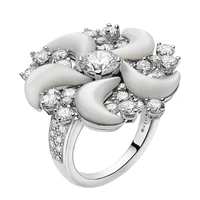 milangirl 2022 fashion silver color crescent flower shaped inlaid crystal rhinestone zircon ring for women wedding jewelry