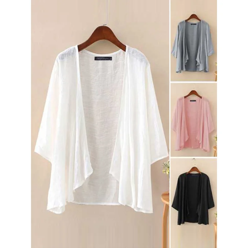 

Fashion Solid Cardigans Womens Summer Blouse 2023 Casual Long Sleeve Blusas Female Thin Tunic Tops Kimono Cape Plus Size