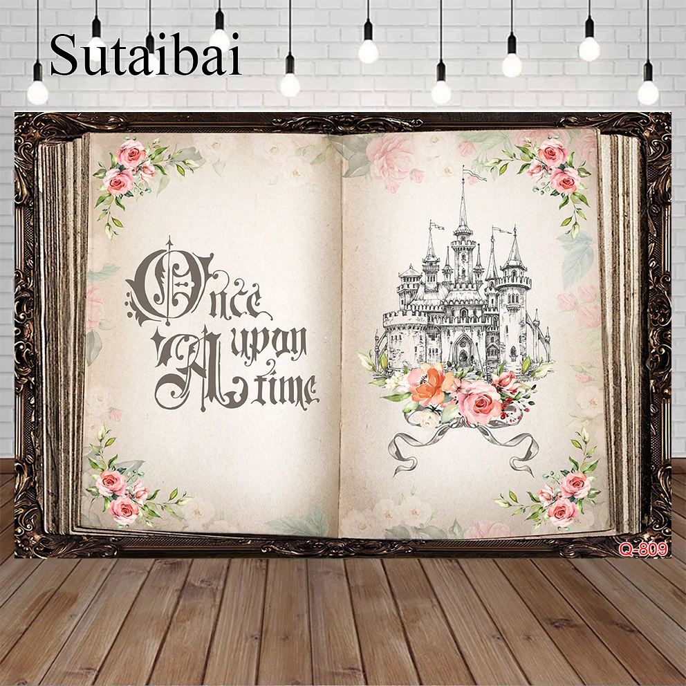 

Once Upon A Time Backdrop for Wedding Birthday Party Decorations Ancient Castle Princess Romantic Story Fairy Tale Books Banner