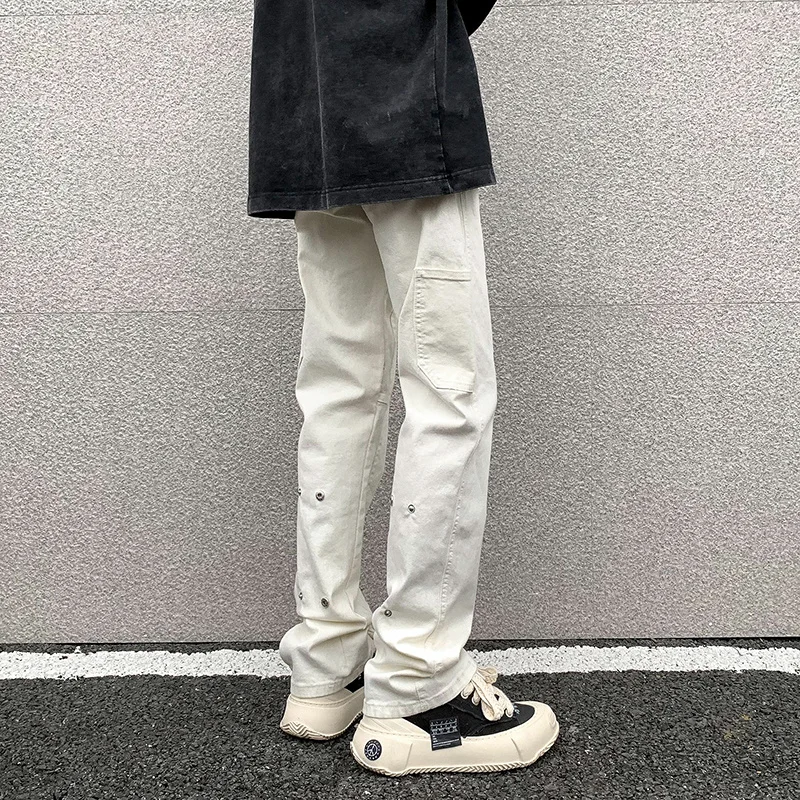 White Black Jeans Men Slim Fit Fashion Casual Straight Jeans Men Japanese Streetwear Hip-hop Denim Pants Mens Trousers M-2XL