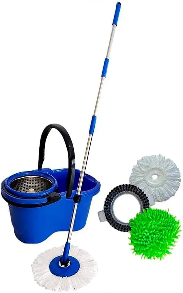 

2023 Mop Rotating 360 Centrifugal Angle Mop with Basket Stainless Steel Refill Multipurpose Blue