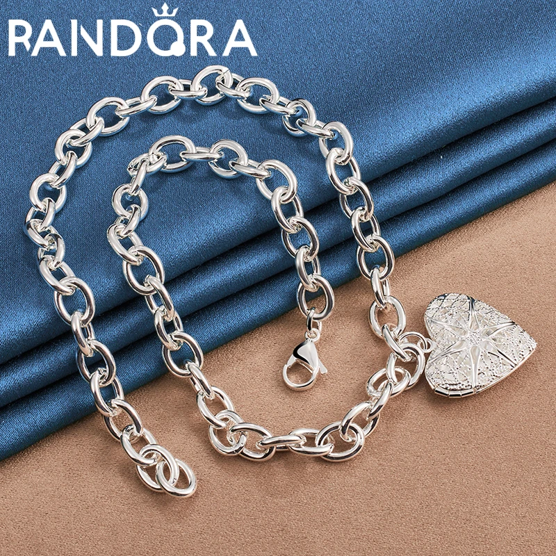 

Silver Colour 45cm Chain Classic Heart Photo Frame Necklace For Women Man Wedding Party Fashion Jewelry Valentine'S Day Gift