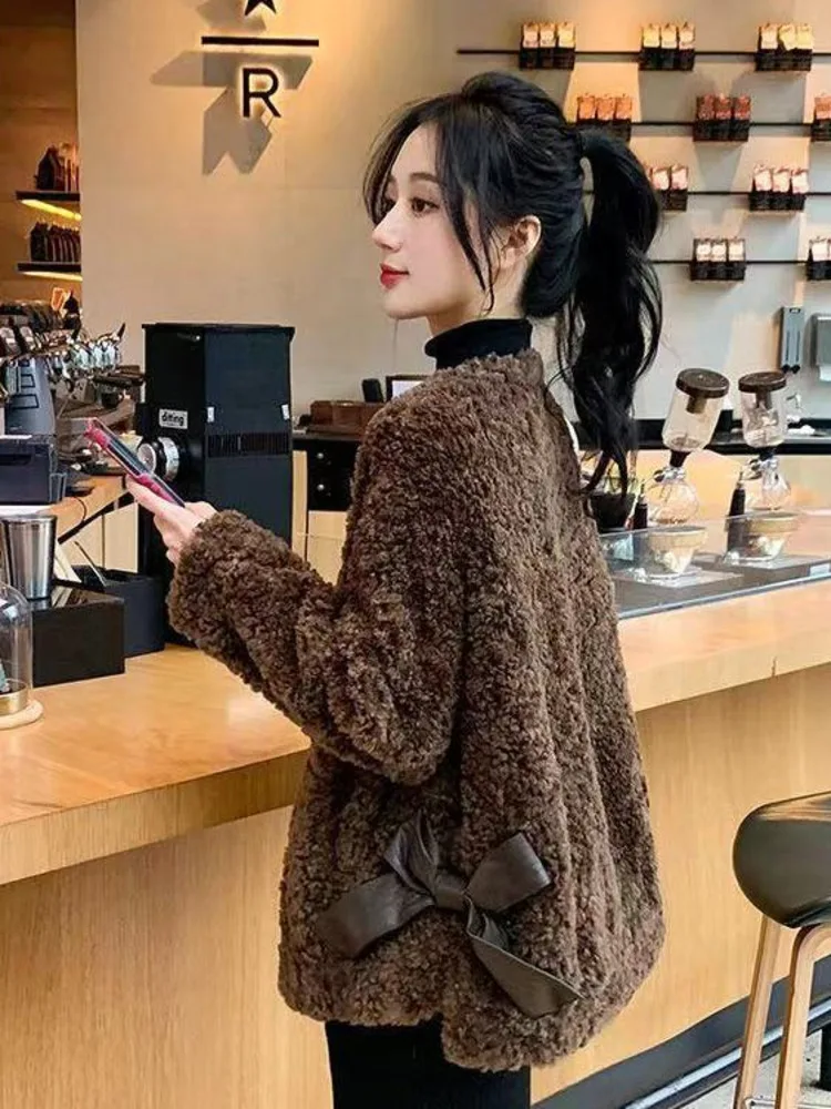 Mitation Lamb Hair Short Jacket For Women's Autumn And Winter Wear 2023 New Korean Version Loose And Thickened Fur Integrated