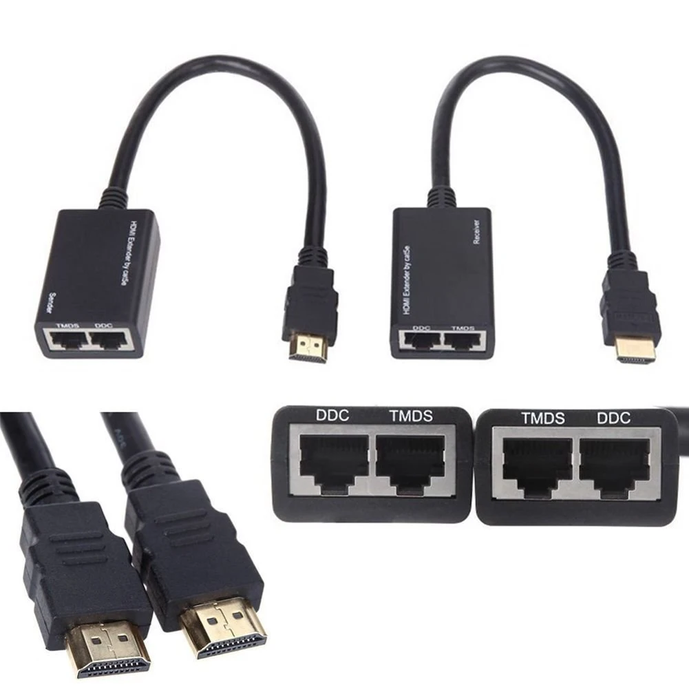 HDMI-compatible Double RJ45 CAT5e CAT6 UTP LAN Ethernet Balun Extender Repeater 1080p Cable Connector for HDTV HDPC DVD PS3 STB