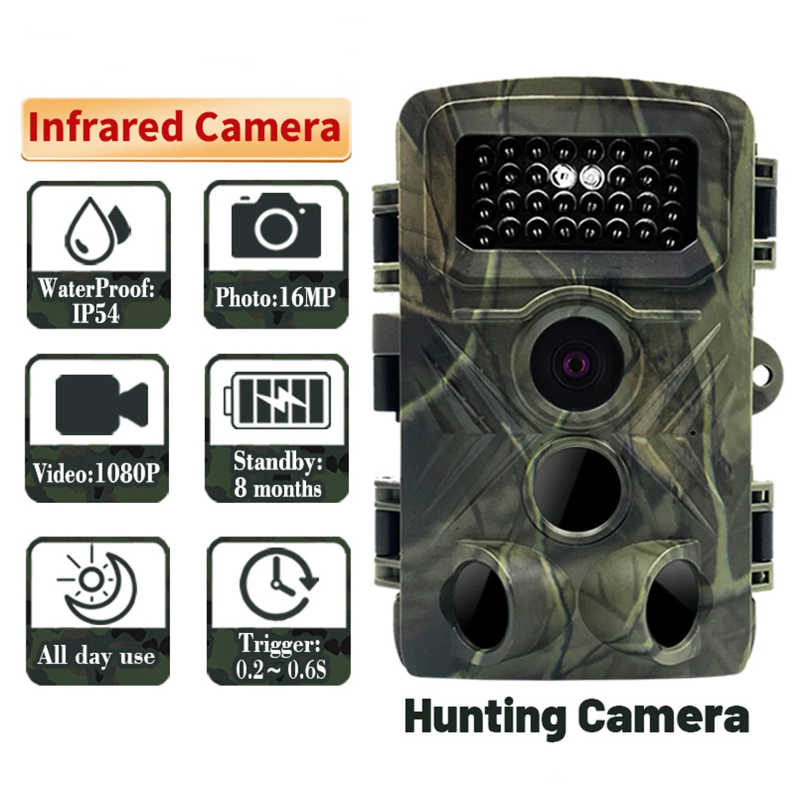 

Hunting Camera 16MP 1080P PIR Infrared Night Vision Wild Trail Camera Waterproof IP54 Wildlife Surveillance Trap Tracking Camera