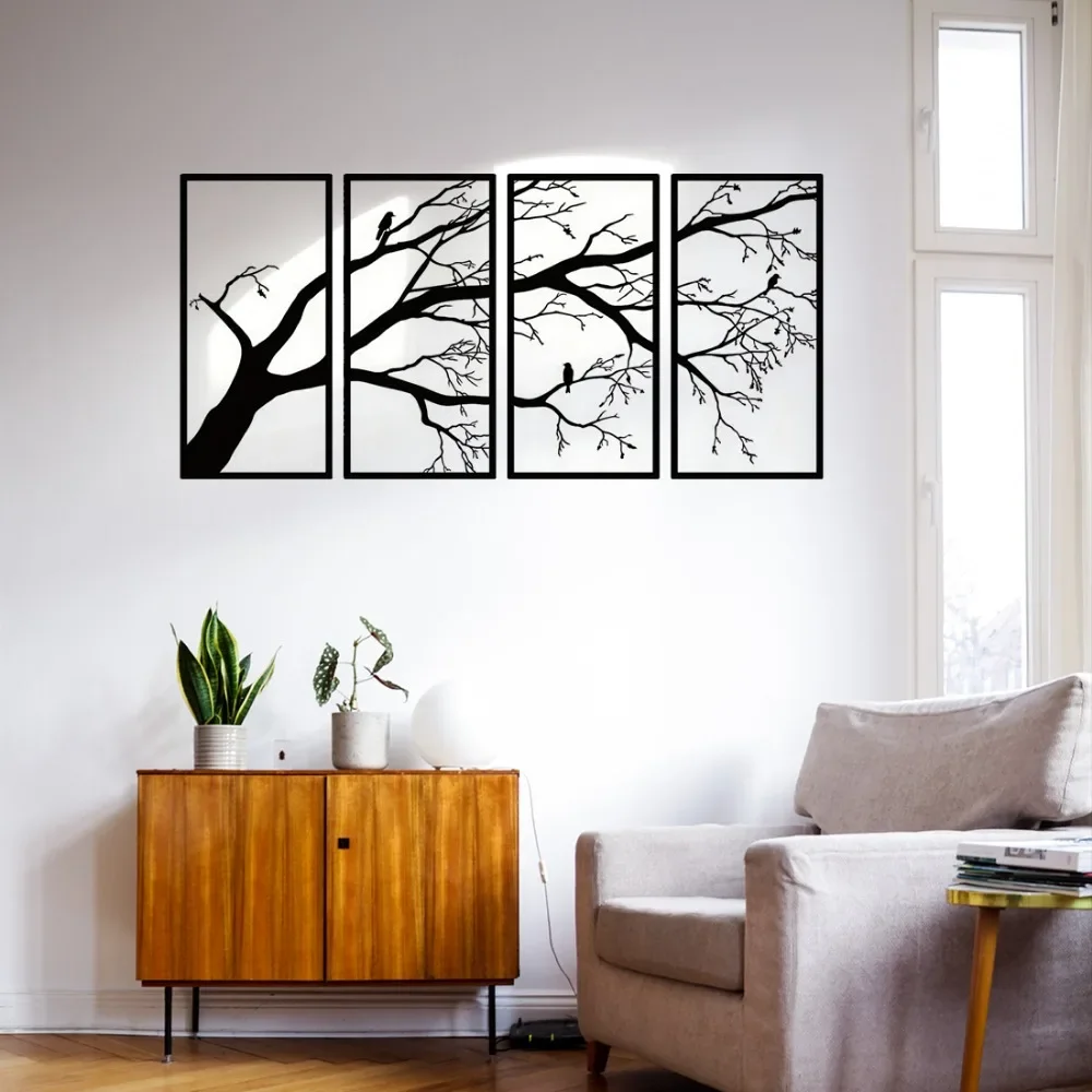 Набор Из 4 Черных Металлических Настенных Декоративных Лоз С Дизайном Древо