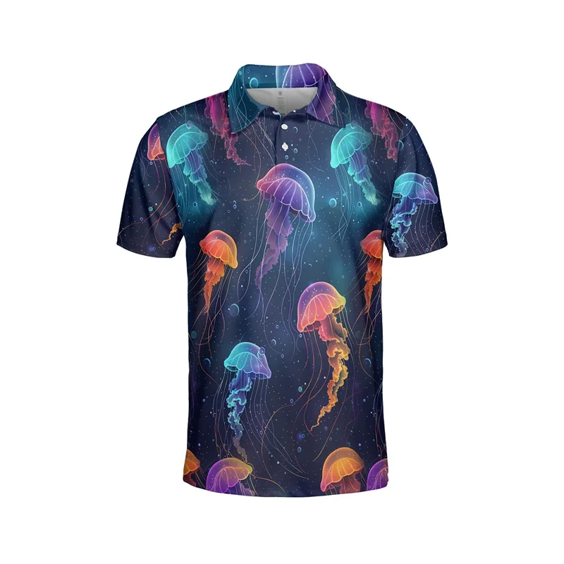 Красочная мужская рубашка-поло с 3D-принтом красивых морских животных летние